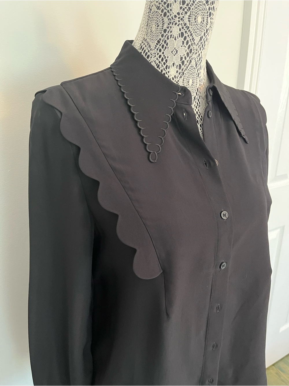 & Other Stories Black Scalloped Collar Button-Down Shirt